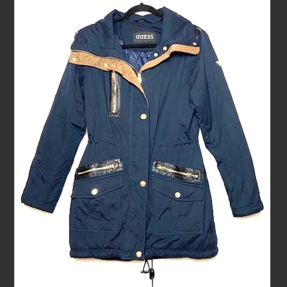 GUESS Blue Insulated Zip Cinch Waist Jacket Coat M - Picture 1 of 6